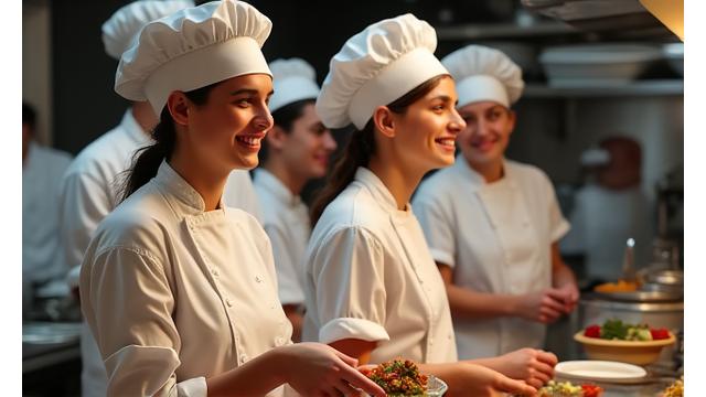 Première équipe de Fête Gourmande dans une cuisine naissante