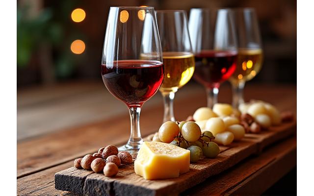 Photo de plusieurs verres de vin avec des fromages et charcuteries