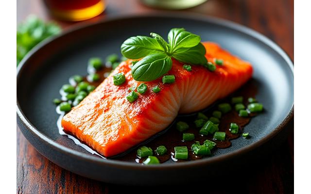 Photo d'un plat de poisson élaboré avec des herbes fraîches