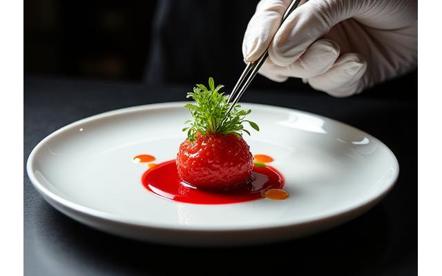 Plat contemporain avec techniques de cuisine moléculaire