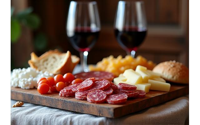 Tableau de fromages et de vins français