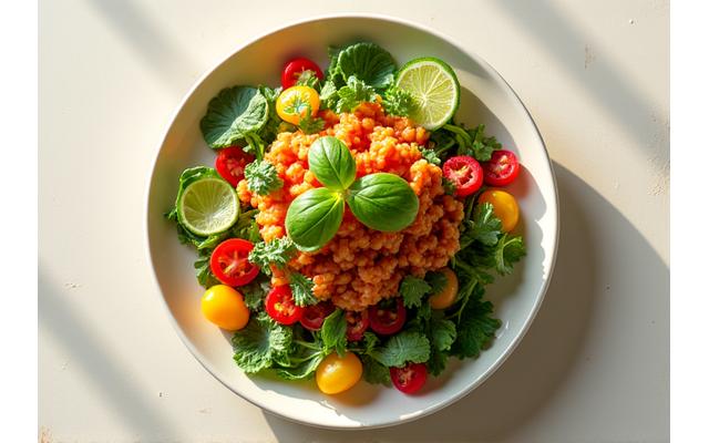 Salade gourmande végétarienne avec ingrédients frais