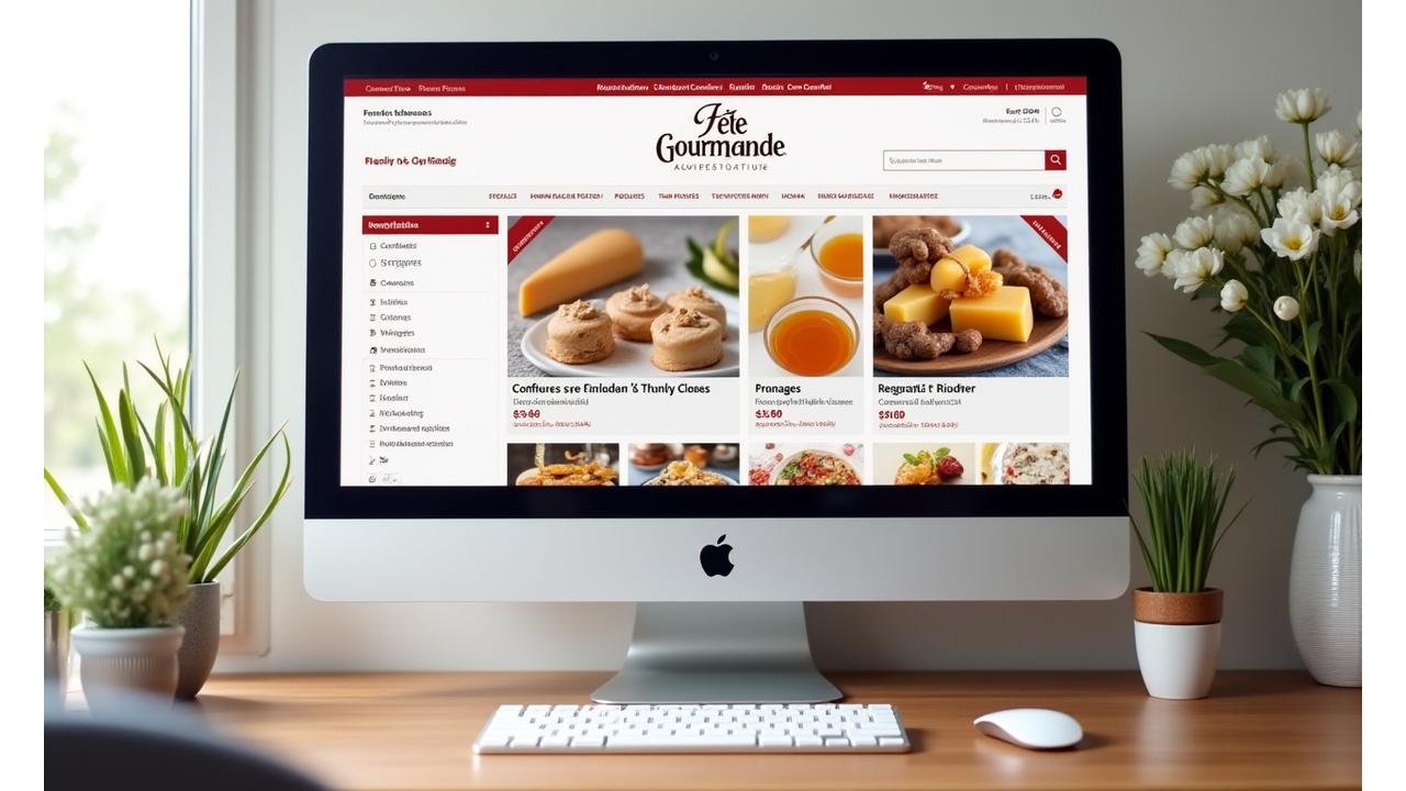 Capture d'écran de l'interface d'une boutique en ligne moderne présentant des produits gastronomiques.