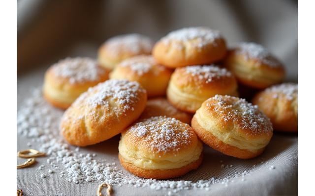 Assortiment de pâtisseries fines françaises, madeleines et biscuits dorés.