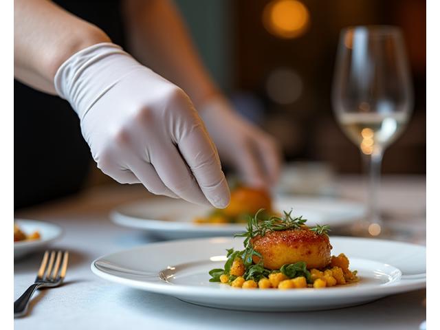 Plat gastronomique servi par un serveur élégant