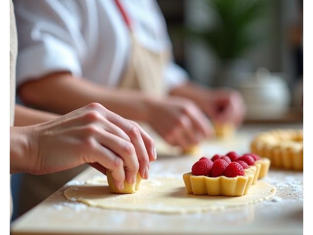 Participants souriants lors d'un atelier culinaire, préparant des pâtes sous la supervision d'un chef.